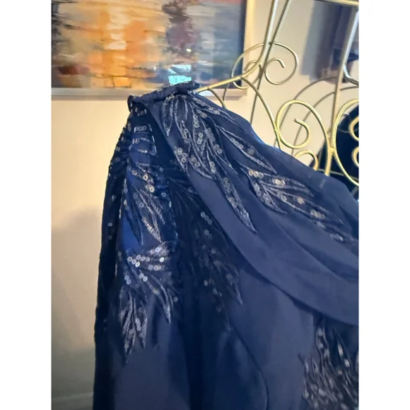 Women's JJ's House Navy Blue Silver Sequin Prom Dress US 14
